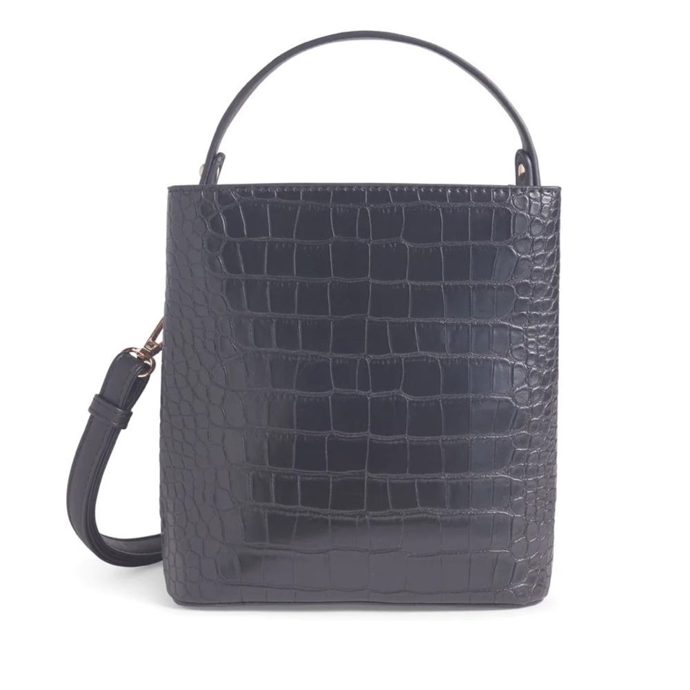 Black Vegan Leather “Elena” Bucket Bag